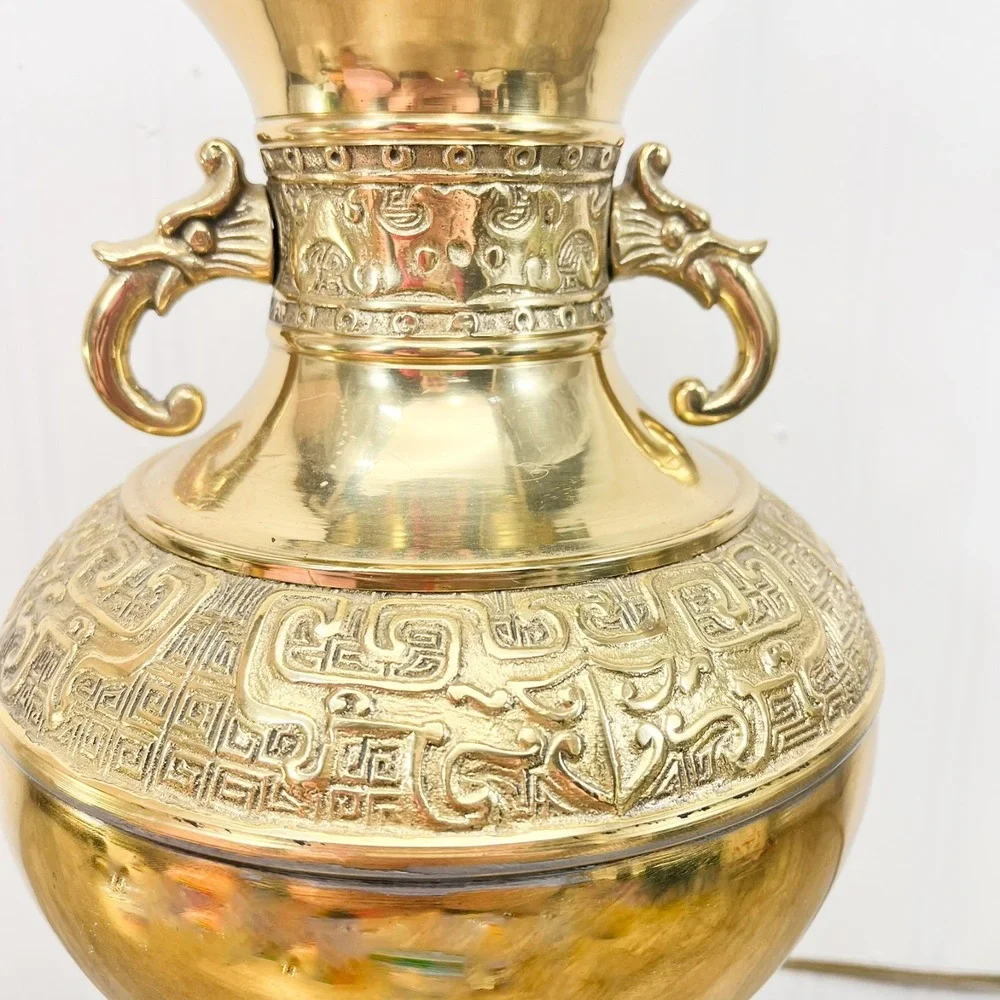Vintage Brass table lamp w dragon handles James Mont Asian‎ style